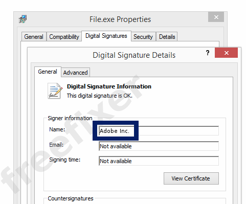 Screenshot of the Adobe Inc. certificate